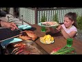 GRILLED MEAT with VEGGIES on a FRYING PAN