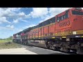 BNSF 7665 Leads Southbound Grain Hopper Car Train At Wonder World Drive In San Marcos, Texas