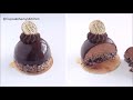 Shiny Mirror Glaze Mousse Dome with Crispy Chocolate Base and Ganache Topping