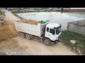 Great Action !! Heavy Bulldozer SHANTUI DH17C2 Working push soil filling up/Dump truck 25T dumping..