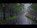 HEAVY RAIN for Deep Sleep - Sound of Rain and Storm on a Quiet Road at Night