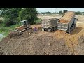 Great Job !! Omg Project Bulldozer Pushing Stone Soil Team & Dump Trucks 25Ton