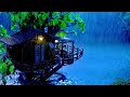 🌲 🌧️ ⚡💤 Casa en el árbol bajo la lluvia y truenos Sonidos para dormir en un lago sereno