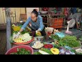 Cambodian Food Market Scene - Plenty Fresh Corn, Fruit, Fish, Pork, Beef & More Food In Market