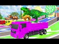 5 Giant Duck Cartoon, Cow, Elephant, Dinosaur, Tiger, Paint Wild Animals Crossing Fountain Animation