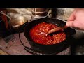 Winter night in a stone cabin alone, wood stove ,fresh pasta with meat sauce. Hot tub. ASMR