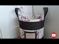 DIY a beautiful bucket from waste cloth and cardboard to store newspapers and magazines