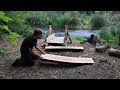 Building a Bushcraft Sawmill to Build a Log Cabin for Survival in the Wild, Catch and Cook