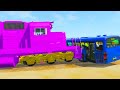 Train vs Slide Color vs Stairs Color and Deep Water Truck Rescue - Cars vs Rails and Train - BeamNG