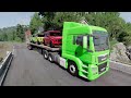 Double Flatbed Trailer Truck vs Speedbumps Train vs Cars | Tractor vs Train Beamng.Drive 050