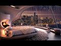 Soft Jazz for Relaxation - Warm Rainy Bedroom with City Views