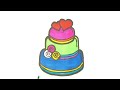 How to draw beautiful BIRTHDAY CAKE 🎂  step by step.Easy drawing and coloring for kids and toddlers.