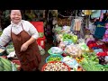 Amazing morning food market, Cambodian routine food market activities