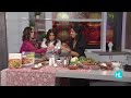 Tessa Barrera and Lauren Kelly try Indian espresso coffee with Spice Girl Kitchen's Shubhra Rami...