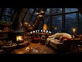 Relaxing and Reading With Cozy Wooden House in Forest, Lounge Jazz Music & Fire Sound for Deep Sleep