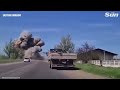 Russian tank explodes hurling turret 250ft into the air after Ukrainian missile strike