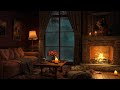 Rainy Night in Cozy Room Ambience with Soft Jazz Music 💤 Heavy Rain, Crackling Fireplace to Sleep 4K