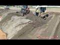 Amazing Power Shantui Dozer Pushing Sand Into Water, Dump Truck dumping sand, filling for foundation