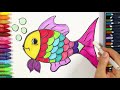 วิธีการวาดและระบายสีปลา | ระบายสีเด็ก HD | การวาดภาพและระบายสี - How to Color and Draw Fish