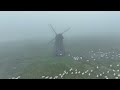 DRONE FOOTAGE ROTTINGDEAN WINDMILL DURING FOG. COMPLETE WITH SHEEP, SPOOKY FOOTAGE