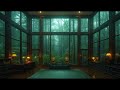 Relaxing smooth Jazz -- with rainy sound in cozy livingroom and fantastical forest view