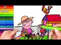 Zeichnen und Ausmalen von Peppa Pig, George Pig und Oma Pig im Hühnerstall 🐷🐔🥚🐓🌈