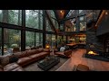 Spring Sunrise in Forest Living Room With Fireplace 🌤️Relaxing Jazz Background Piano Jazz for Study