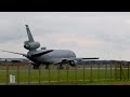 Travis AFB KC-10 taxiing and departing from RAF Mildenhall (with a cameo from some F15Es)