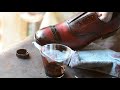 ASMR. How I create feathering effect on edge for shoes patina with a stiff bristle brush.