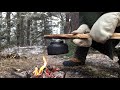 Backcountry Camping in the Cold - Campfire Cooking, Tarp Shelter, Bushcraft, Pot Hanger, Carving