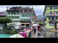 Interlaken, Switzerland, walking in the rain 4K - Most beautiful Swiss towns - Rain Abmbience