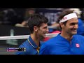 Roger Federer with Djokovic vs sock and Anderson laver cupروجر فيديرير ونوفاك دجوكوفيش كأس لايفر