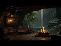 The sound of rain in a cozy cave by the fireplace | Creates a feeling of peace and relaxation
