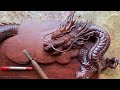Dragon Wood Carving with a saw and carving tool