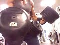 66 YO Army Paratrooper Viet Nam Veteran benching two 80lb DB's, BW 145