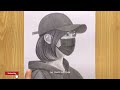 Girl With Face Mask Drawing for beginners | How to draw a Girl Wearing a Hat | The Crazy Sketcher