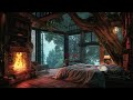 Cozy Bedroom atmosphere On Rainy Day | Crackling Fire and Raining Outside Help You Relax, Sleep 💤