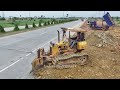 Whole Video Land Fill Project, Bulldozer Mini Push Soil to Clearing land and Truck 5Ton Unloading