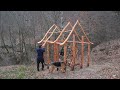 Creating a wooden Bushcraft House. Skills in the Wild Forest