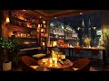 Rain Night & Relaxing Jazz Music in 4K Cozy Coffee Shop | Jazz Cafe Ambience for Relax, Study, Sleep