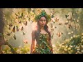 Vietnamese woman in a forest surrounded by butterflies