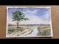 수채화, 나무 한 그루와 자연 풍경/Loose Nature Landscape Watercolor