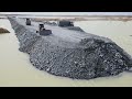 Very Good Activity Build Long Road in lake by Bulldozer Komatsu D60p pushing stone in water