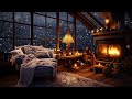 Cozy Reading Room Ambience With Sleep Dog - Blizzard outside the window - Soothing Jazz For Sleeping