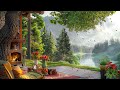 Smooth Piano Jazz Music ~ Happy Summer Morning by Lake Ambience and Gentle Wind Forest for Good Mood