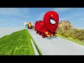 Spiderman Train vs Big & Small Mcqueen with Monster Saw wheels vs Mcqueen | BeamNG
