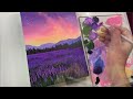 Lavender field painting/acrylic painting tutorial/ cloud painting techniques/ Milky Way