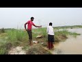 Fishing video✅|| Two fisherman catching big fish with hook using small fish & meat in village river