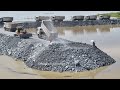 EP 2 , Astounding Action Building Road on Lake by Equipment SHANTUI Bulldozer Push Rock ,Team Truck