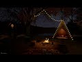 Camping Ambience By The Lake On An Autumn Night With Aurora | Crackling Fire, Crickets, Water Sounds